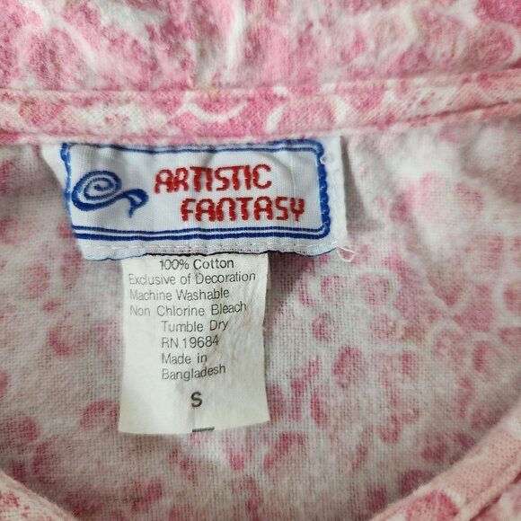 Artistic Fantasy Vintage 90's Nightgown Small Floral Button-Up With Pockets Pink - Picture 8 of 14
